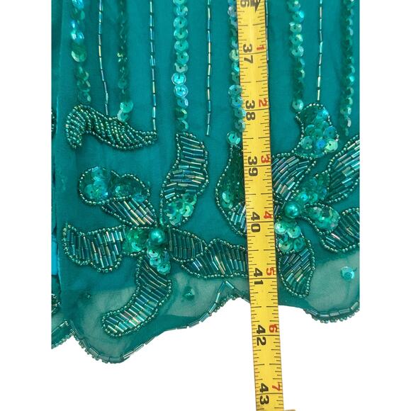Nadine Boutique Vintage 100% Silk Hand Beaded Turquoise Green Cocktail Dress-M - Picture 16 of 16